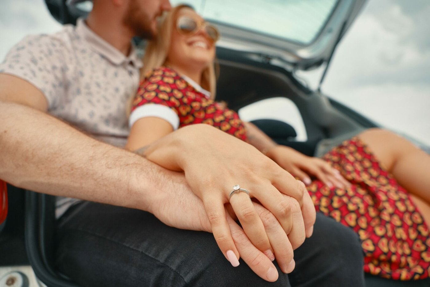 Close up of engaged couple holding hands with diamond ring Benefits of a K1 visa