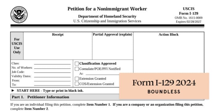USCIS Form I-129, Petition for a Nonimmigrant Worker, for H-1B visa application