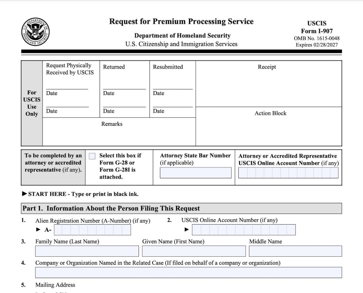 screenshot of a document titled form i-907