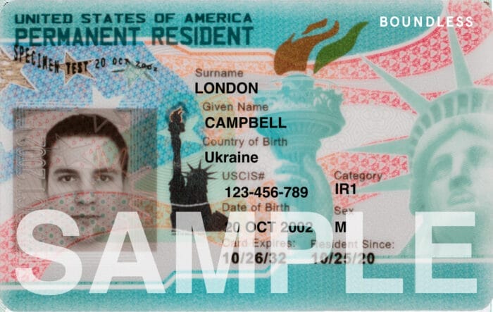 Sample permanent resident green card with new design from 2024