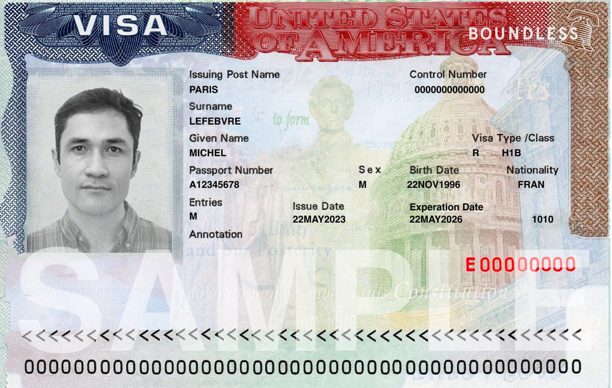 Sample of an H-1B visa to work in the U.S.