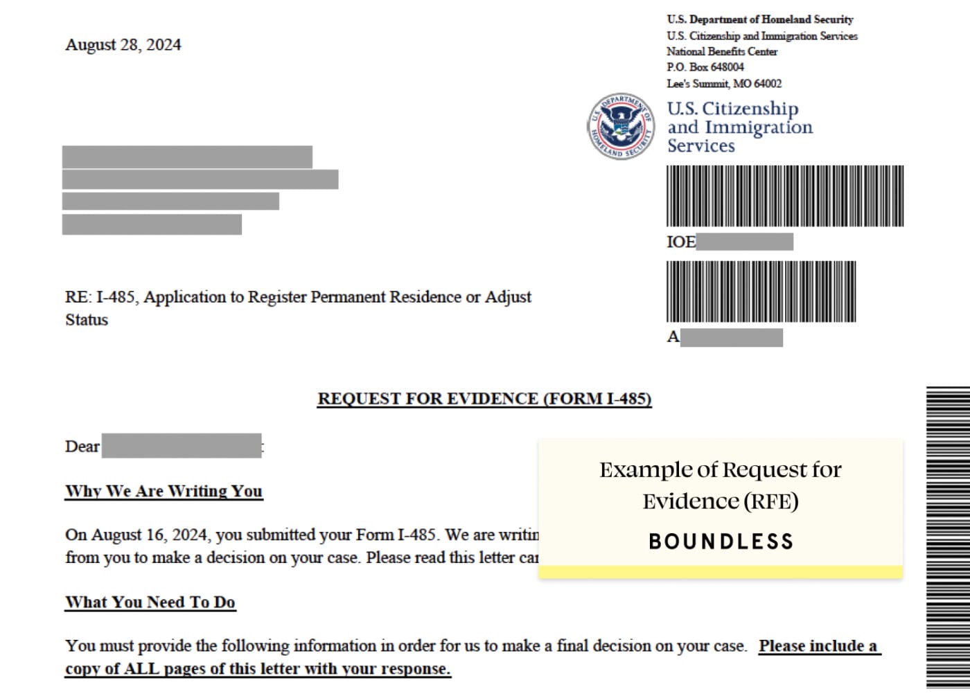Request for Evidence (RFE) Sample 2024 Boundless Immigration Example of Request for Evidence (RFE) Letter 2024