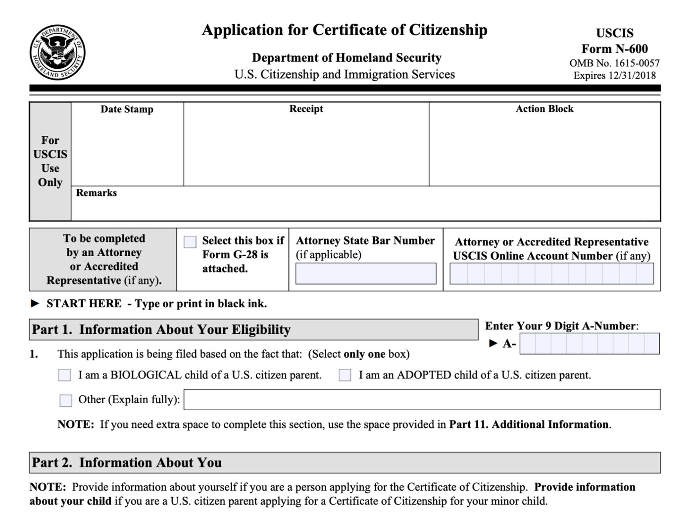 Form N-600, Application for Certificate of Citizenship