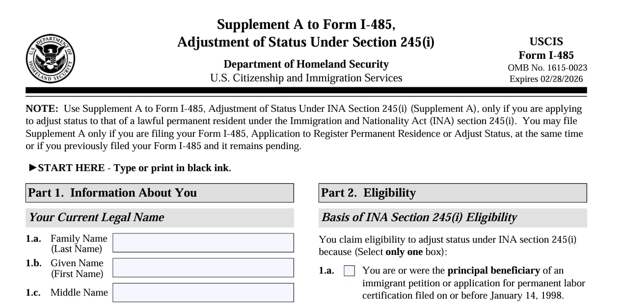 Form I-485 Supp A