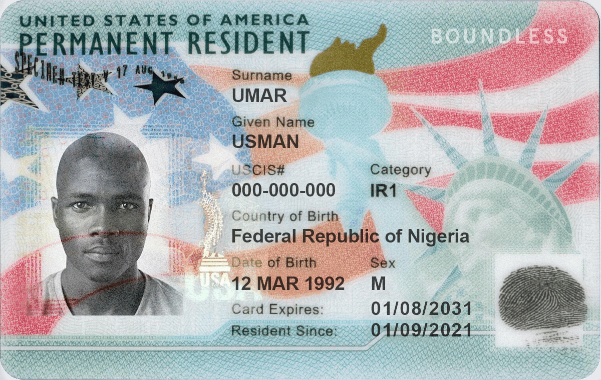 Sample green card