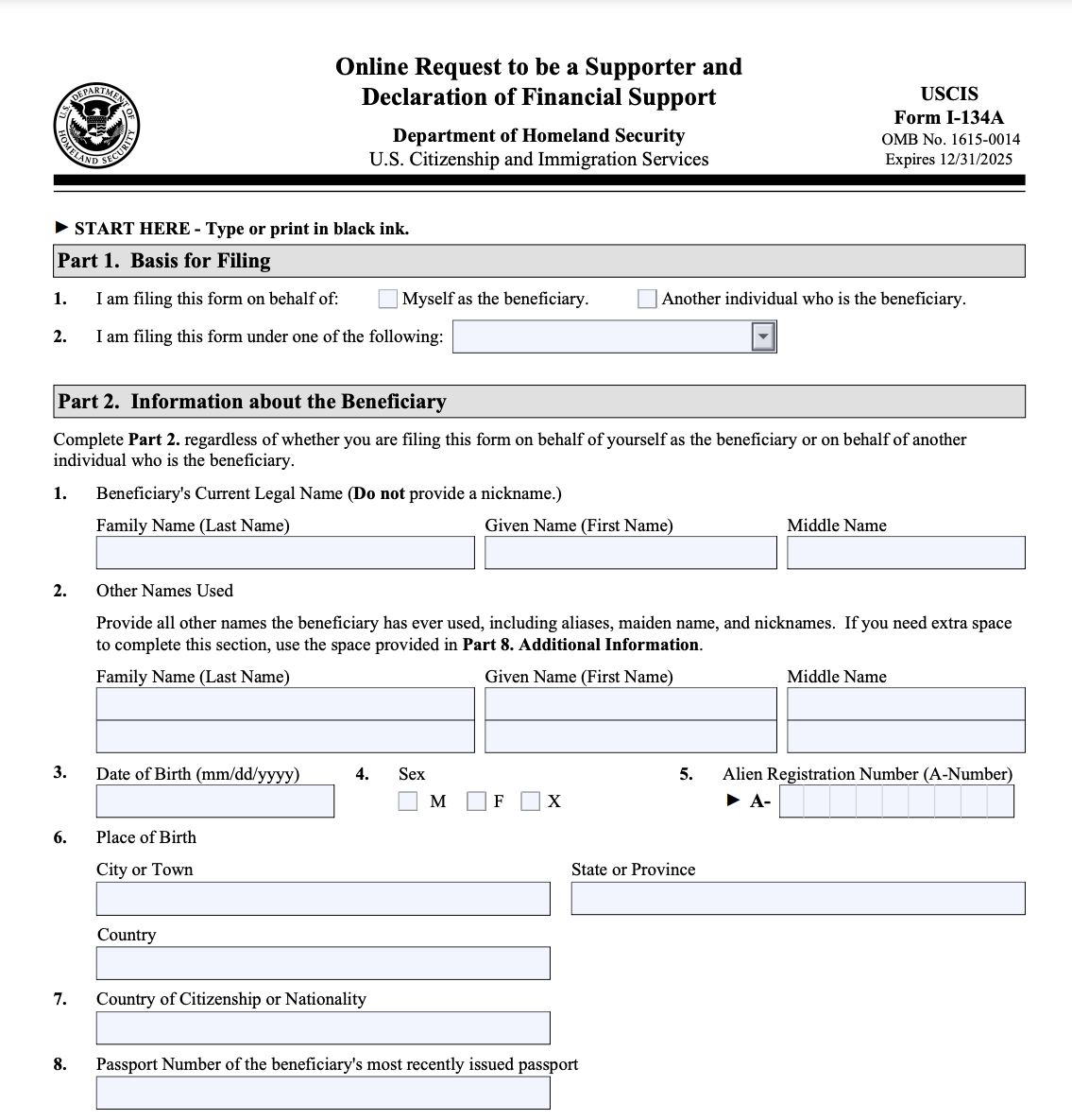 Form I-134A